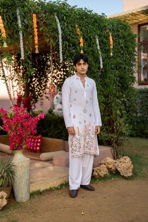 White Floral Ultra-Premium Celebration Wear Kurta