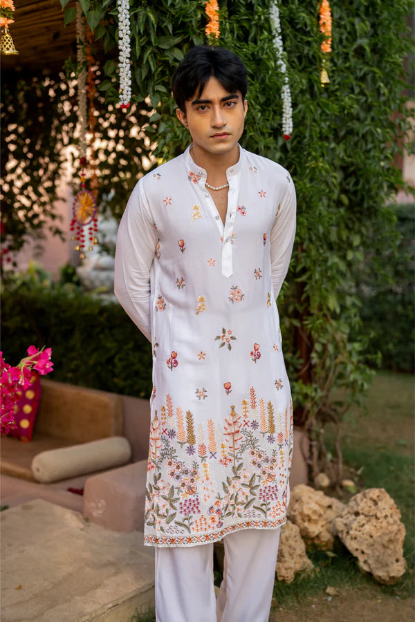 White Floral Ultra-Premium Celebration Wear Kurta