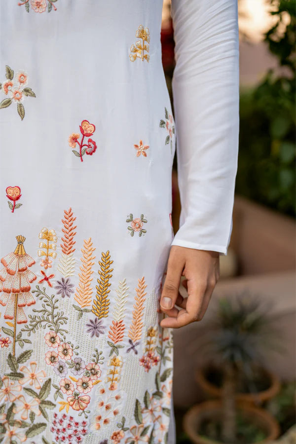 White Floral Ultra-Premium Celebration Wear Kurta