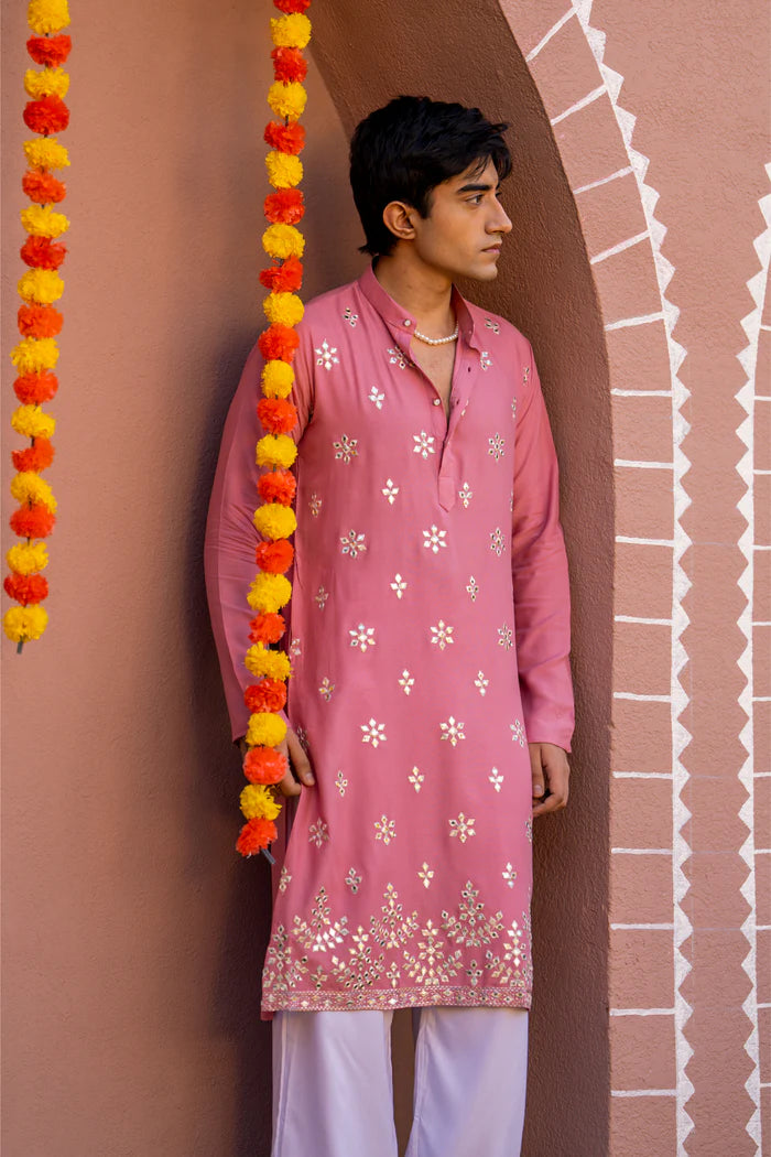 Men’s Pink Embroidered Festive Kurta – Premium Wear